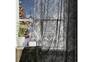 Abstractex Black Lace Net Curtains 72 Inches Long Damask Floral Sheer Panels for Bedroom Luxury Vintage Light Filtering Victorian Window Treatment Sets for Living Room, 54" W Rod Pocket 2 Panels