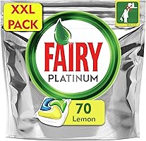 Fairy All-in-One Platinum Dishwasher Tablets Lemon, Brilliant Shine, Though Food and Greasy Filter Cleaning, XXL Pack,...
