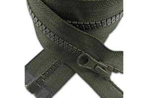 ZIPS & BOBS Dark Olive Green Resin Zip Size #5 One Way Chunky Zip Single Slider Open-End Type for Jackets Feeces Coats Plastic Teeth Zip Replacement (65cm (25.6”) Long)