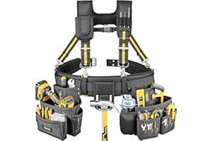 Bravex Tool Belt Ultra Anti-wear with Suspenders 10 Main Pockets and Smaller Pockets Sleeves Water Bottle Pouch