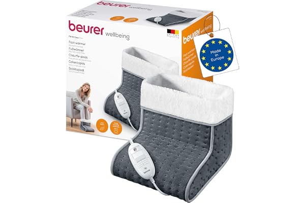 Beurer FW 20 Cosy fotvärmare, elektrisk fotvärmare med 3 temperaturinställningar och automatisk avstängning, maskintvättbar, grå, värmande fotpåse
