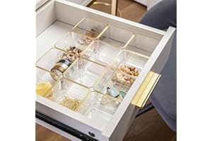 Martha Stewart Kerry Plastic Stackable Office Desk Drawer Organizers, 3" x 3", 12 Pack, with Gold Trim