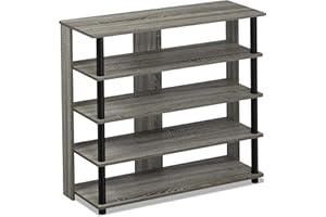 Furinno Turn-N-Tube Étagère à Chaussures Compacte à Plusieurs Rangements à 5 Niveaux, Chêne Français/Noir