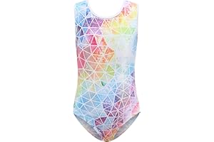 Cucudy Body da ginnastica per ragazze bianco/giallo/blu/verde/viola/rosa/arcobaleno sfumato colore scintillante body senza maniche danza balletto ginnastica atletica per bambine 5-12 anni