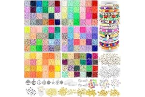 BIBOKLTIY 15000Piezas 144 Colores Abalorios para Hacer Pulseras, 6mm Cuentas de Arcilla Polimérica, Cuentas Planas con Letras para DIY Joyas Pulseras Manualidad