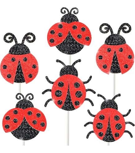 Ladybug Glitter Cake Topper For 1st Birthday - Pre-assembled Baby Shower Decoration With Daisy, 6.9"x4.3" - View #2