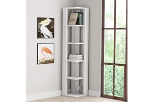 HOCUS PICUS 5 Tier Corner Bookcase with Many Colour Options - 161x34x34cm - Living Room Furniture - Easy to Assemble - Book Storage - Display Unit by Hocuspicus (White)