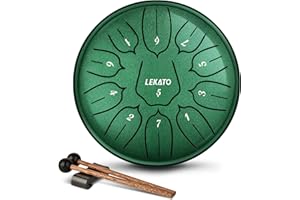 LEKATO Steel Tongue Drum à 6 Pouce 11 Notes Ré(D) Majeur, Steel Handpan Mini Tambour à Langue pour Débutant, Idéal Pour Méditation, Yoga, Education Musicale, Vert