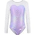 Sinoeem Girls' Gymnastics Leotard with Shiny Diamond Sleeves Gradient Colour Multicoloured Leotard Ballet Long Leotard Dance for Girls