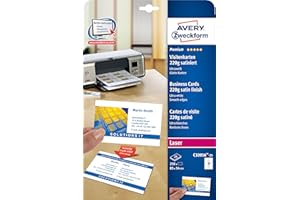‎AVERY ZWECKFORM AVERY Zweckform C32016-25 Premium Visitenkarten, blanko (250 Stück, 220g, 85x54 mm, beidseitig bedruckbar, satiniert ultraweiß, absolut glatte Kanten, 25 Blatt) zum Selbstbedrucken auf Laser-Druckern