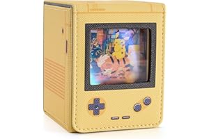 Venssu Retro Gaming Console MTG Deck Box with Commander Display, Card Deck Case Fit 120 Single Sleeved Cards, PU Leather Magnetic Card Storage Box with 2 Dividers, Compatible with TCG/PTCG (Yellow)