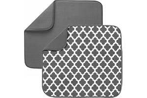 S&T INC. Absorbent, Reversible Microfiber Dish Drying Mat Value Pack for Kitchen, 16 Inch x 18 Inch, 2PK
