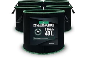 RASENWERK® - Sac à Plantes de 40 litres en Non-tissé - Sac à Plantes pour Jardin, Serre & Balcon - Sac à Plantes pour Fleurs, tomates et Plantes - Alternative idéale au Pot de Fleurs - 5 pièces