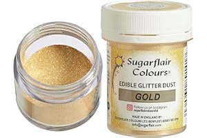 SUGARFLAIR COLOURS Sugarflair Gold Edible Glitter Dust - Add a Shimmering Rain of Sparkle To Cakes, Cupcakes, Chocolate, Baking, Desserts, Ice Cream, Drinks, Cocktails and more - 10g