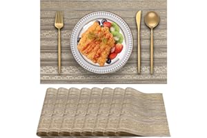 Blibalaskr Place Mats,Table Mats set of 8,Washable Non-Slip Placemats,Heat-resistant PVC Placemat,Suitable for kitchen,dining room,indoor outdoor (Golden Coffee Color)