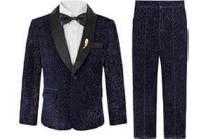 LOLANTA Completo Elegante per Bambini 4 Pezzi, Smoking da Ragazzo, Abito da Festa Luccicante per Ragazzi, Outfit per Paggetto con Blazer, Pantaloni, Camicia e Papillon