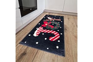 ‎MAZOVIA Mazovia Teppich - Schwarz Weihnachtsteppich - Weihnachten Teppichmatte für Küche, Korridor, Diele - Maschinenwaschbar - Wasserdicht - Schneeflocken Weihnachten Teppich Läufer - Schwarz - 40 x 90 cm