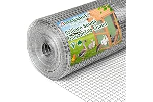 AMAGABELI GARDEN & HOME Grillage à Poule Galvanisé 1m x 20m - Maille Carrée 12,7mm - Clôture Solide pour Poulailler, Volière & Jardin - Résistant aux Rongeurs & Intempéries - Installation Facile​