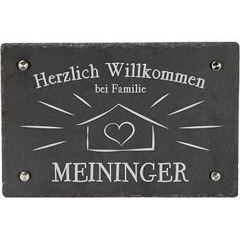 LAUBLUST Türschild Aus Schiefer – Personalisiert Mit Namen & Hausnummer, 3 Größen, Wetterfest, Inkl. 4 Halter
