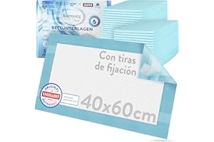 Harmony Care® 50 x Protectores de Cama con Tiras de fijación – 40 x 60 cm absorbentes – Almohadillas Antideslizantes Desechables para incontinencia