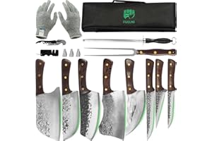 FULLHI Lot de 17 couteaux de boucher portables avec fourchette à viande, fourchette à viande, avec sac en acier à haute teneur en carbone, couteaux de chef pour (15)