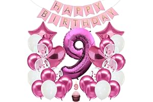 envami® Decorazioni Compleanno 9 anni Bambina Rosa - Kit Palloncini Compleanno 9 anni - Festoni Compleanno Bambina - 8anni Di Compleanno - Palloncini 9 anni Compleanno - Addobbi Compleanno Bambina 9