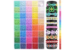 Funtopia 39 Couleurs 3mm Perles pour Bracelet, Uniforme 8200pcs Perles de Rocaille, Kit Bracelet pour Adult Enfant Fabrication Bijoux