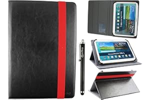 Emartbuy Universal 10-11 Pollici Nero Angolo Multi Portafoglio Custodia Case Cover per Carte di Credito Elastico Rosso E Penna A Stilo Adatto per Dispositivi Selezionati Elencati sotto