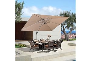 PURPLE LEAF 2.7 X 3.3 M Garden Cantilever Parasol, Large Rectangular Overhanging Patio Umbrella with Crank Handle and Tilt for Balcony and Outdoor, Beige