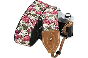 Padwa Lifestyle Camera Strap - 2" Wide Classic Vintage Crazy Horse Arts Cowhide Head Cotton Embroidered Universal Neck Shoulder & Crossbody Camera Straps for Photographers Gift and All DSLR Cameras