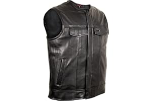 MDM Gilet da motociclista in pelle senza colletto in vera pelle