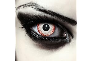 DESIGNLENSES lentilles de couleur blanc et rouge pour halloween costume, 1 paire (2 pcs), sans correction + étui à lentilles "Zombie Fear"