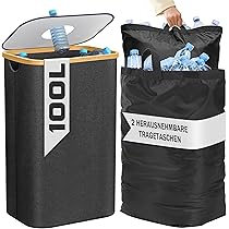 INSMART Pfandflaschen Behälter 100L - Mit Deckel & Tragetasche Dunkelgrau