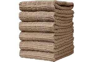 Bumble Towels 6 PACK LARGE TEA TOWEL SET (Tan, Ribbed Check)