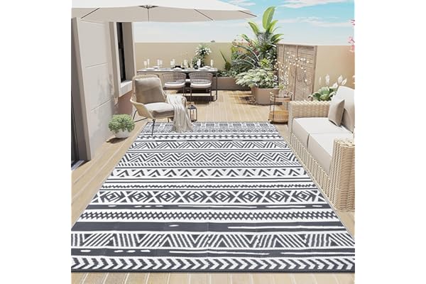 Enyhom Tapis D'extérieur Réversible 240 x 300 cm, Gris Plastique Durable Résistant aux UV Tapis de Camping pour Camping-Car
