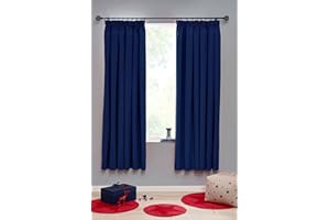 RAYYAN LINEN Thermal Pencil Pleat Blackout Tape Top Pair of Curtains With Free Tiebacks (46" X 54", Royal Blue)