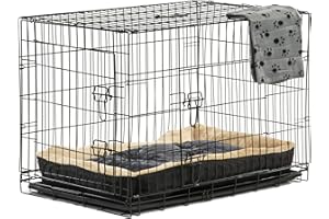 Alphapet® Heavy Duty Pet Dog Cage INCLUDING FITTED FLEECE BED AND BLANKET Puppy Rabbit Animal Car Cage Crate Foldable Carrier Run Hutch Available in 5 Sizes (Large (36") with Bed)