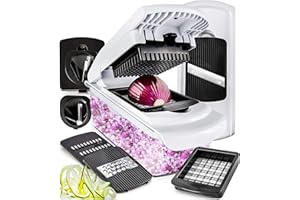 FULLSTAR Coupe Legumes Multifonctions et Mandoline Professionnelle Cuisine - Trancheur de Légumes - Decoupe Legumes Cube Oignon Carotte Concombre Tomates - Rapeuse Legume et Fromage (Standard 7-en-1 Blanc)