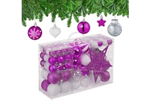 ‎RELAXDAYS Relaxdays Zestaw 101 bombek choinkowych, z tworzywa sztucznego, ozdoby świąteczne z kulkami i gwiazdami, dekoracja, fuksja/biały, różne rozmiary
