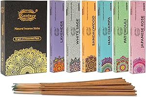 Raajsee 100% Bio-Räucherstäbchen Set,Handgerollt,6er-Pack je 15 Gramm,Frei von Chemikalien,Perfekt für Kirche, Aromatherapie,Entspannung,Meditation und sinnliche Therapie