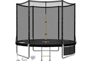 TRIUMPHKEY Trampoline Extérieur Enfants Ø 183/228/305/366/427 cm, Trampoline pour Jardin, Set accesoire Complet : Filet de sécurité, Echelle, Bâche de Rebord, Capacité Max 150 kg