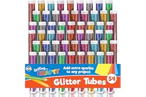 SOL 54pk Kids Glitter Tubes in 10 Assorted Vibrant Colours - Fine for Paint, Nail Art & Crafts, Slime, Fabric. Pink, Silver, Red, Blue, Green, Orange Diamond Dust. Easy-Pour Shaker Pots for Adults.