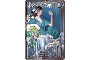 BOMBAY Sapphire Gin, hochwertig geprägtes Vintage Retro Jugendstil Werbeschild 30 x 20 cm - Blechschild, Barschild, Wandschild, Türschild, Dekoration