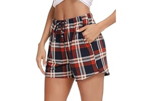 Vlazom Pantaloncini Donna Estivi Morbido e Traspirante Pantaloni Scozzesi di Pigiama Donna Corti Casual,Perfetti per Dormire Yoga dello e Indossare a Casa