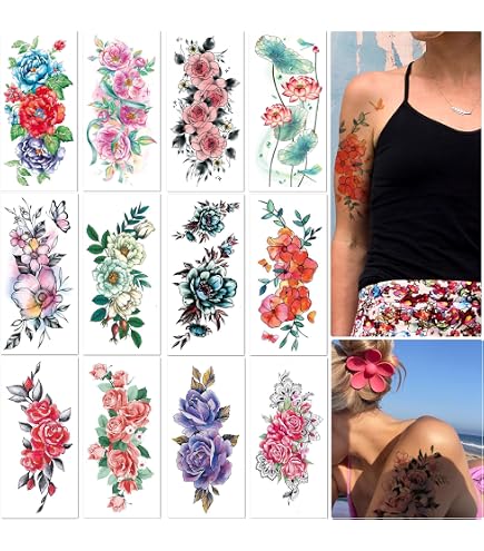 Tatouage Temporaire Flash 3D Fleurs Roses - Collant Et étanche - Lot Pour Fête - Neuf