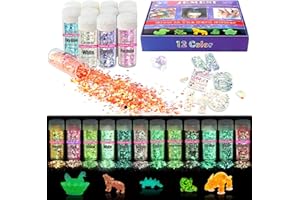 JEMESI Paillettes Luminose, 12 Colori Glow in The Dark Glitters, Fluorescente Chunky Glitter Perfetto per Unghie, Viso, Capelli, Corpo, Trucco del Festival per DIY Resina Epossidica