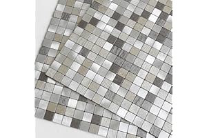 VAOVI Small Square Tiles Stickers for Kitchen Splashback,3D Stone Effect Stick-on-Tiles Matte Self-Adhesive Wall Tiles Peel and Stick Mosaic Waterproof (Grey Mix,5pcs)