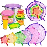 12 x Silicone Stretch Lids by ByoBear™ | Multi-Coloured Silicone Lids Food Covers Set | Reusable, Plastic Bowl & Glass Food C