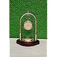 SOHRAB NAUTICALS Antiques Brass Nautical Desk Clock | Table Clock | with Direction Compass Brown Antique Finish | Hanging Clock Wooden Bottom Watch with Compass (Pack of 1).