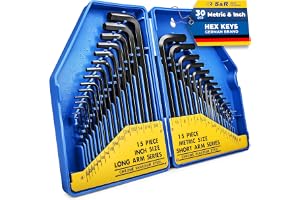 S&R Insexnyckelset 30-delar, CrV-Stål, Metrisk 0,7-10 mm & Tum 0,028-3/8, Sexkantset Precisions, Slitstarkt & Robust för Cykel, Bil & Möbelmontering